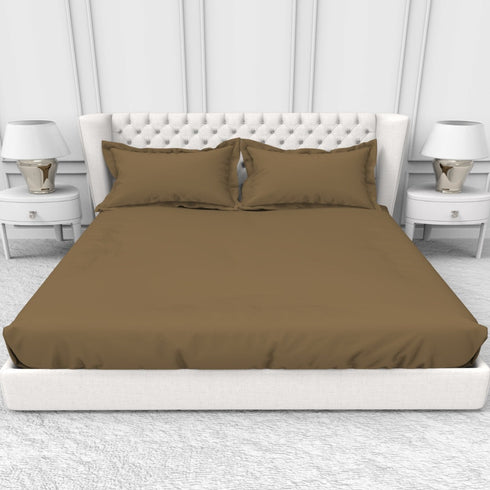 Alley Solid 100% Cotton 300 TC Fitted Sheet with 2 Pillow covers- Extra Soft - Easy Care- Hyperallergenic